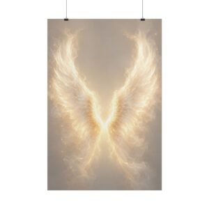 Glowing Angel Wings Wall Art, Fire and Light Angelic Poster Print, Fantasy Divine Feathers Canvas Art, Spiritual Decor, Guardian Angel Gift