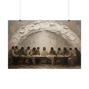 Modern Last Supper Reimagined Poster | The Table of Love Wall Art | Textured Palette Knife Plaster Print | Warm Neutral Beige Faith Decor