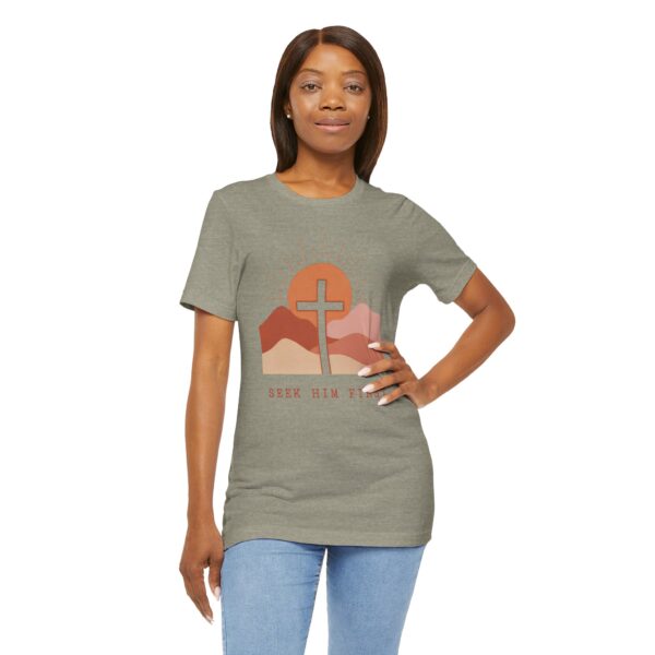 Seek Him First cross sunset Tee | Christian faith shirt