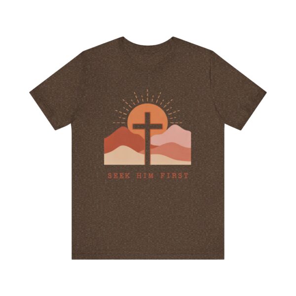 Seek Him First cross sunset Tee | Christian faith shirt
