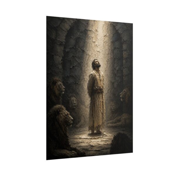 9500666602771446381_2048.jpeg Daniel in the Lions Den Poster | Modern Slate Gray & Beige Christian Wall Art | Biblical Miracle Poster | Biblical Courage Home Decor