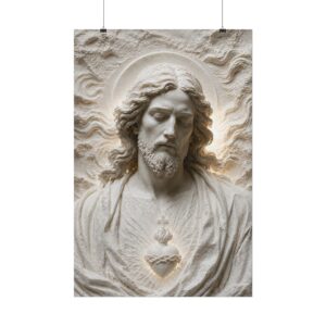 9575425518624265038_2048.jpeg Sacred Heart of Jesus Marble Relief Poster, Christian Wall Art, Catholic Fine Art Decor, Minimalist Religious Gift, 3D textured Jesus Poster