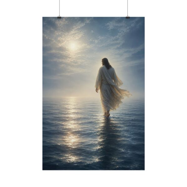 Jesus Walking on Water Wall Art, Christian Faith Poster Print, Modern Scripture Home Decor, Ethereal Religious Painting, Divine Savior Gift