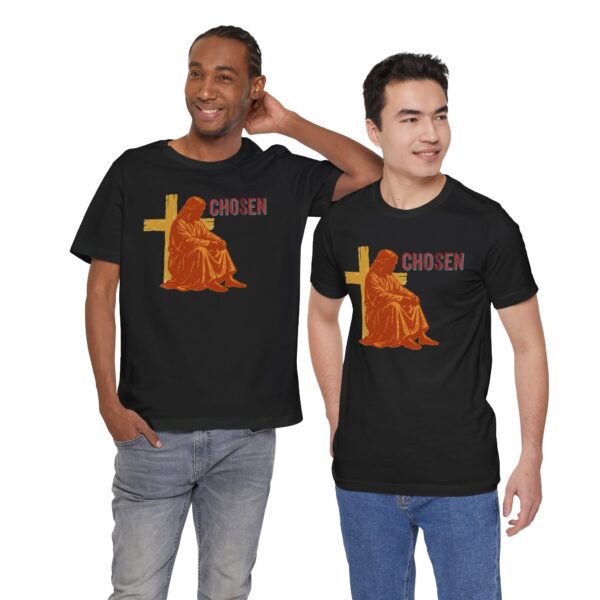 9720265676615390542_2048.jpeg Chosen Jesus Sitting Cross T-Shirt | Christian Faith Tee