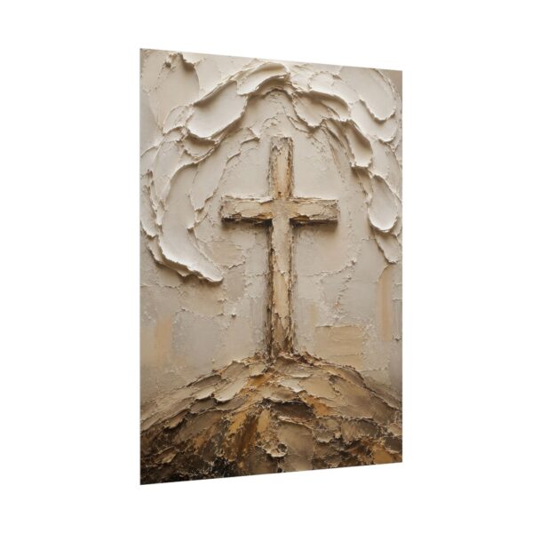 9888903589346657803_2048.jpeg Textured Cross of Calvary Poster | Minimalist Christian Wall Art | Modern Beige Plaster Cross Print | Palette Knife Faith Home Decor