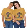 9889226006582139227_2048.jpeg Chosen Crowned Cross T-Shirt | Colorful Stained Glass Christian Faith Tee