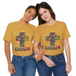 9889226006582139227_2048.jpeg Chosen Crowned Cross T-Shirt | Colorful Stained Glass Christian Faith Tee