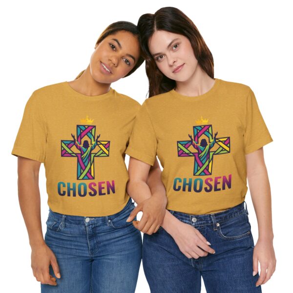 9889226006582139227_2048.jpeg Chosen Crowned Cross T-Shirt | Colorful Stained Glass Christian Faith Tee